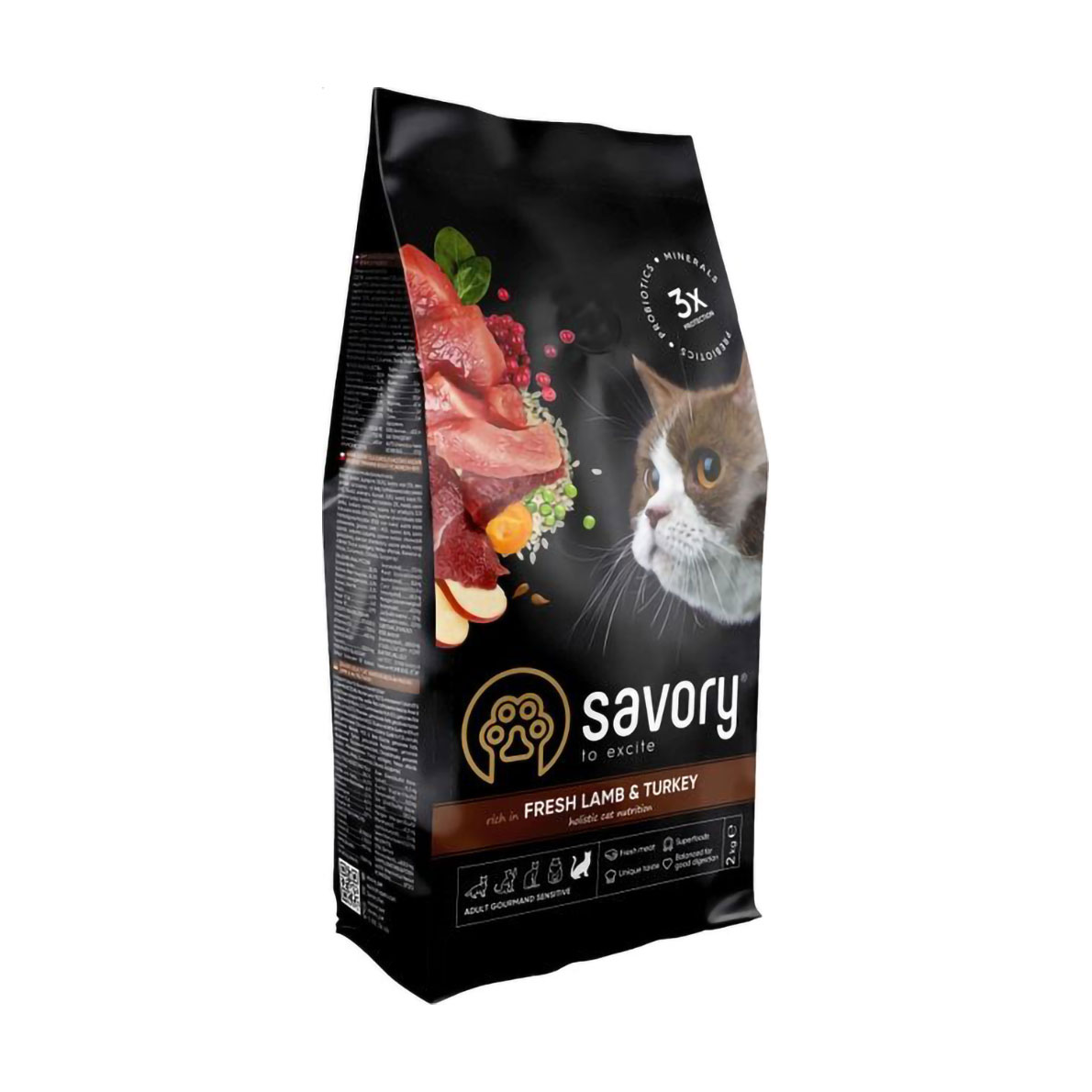 Сухий корм для дорослих кішок з чутливим травленням Savory Adult Cat Sensitive Digestion зі свіжим м'ясом ягня та індички, 8 кг