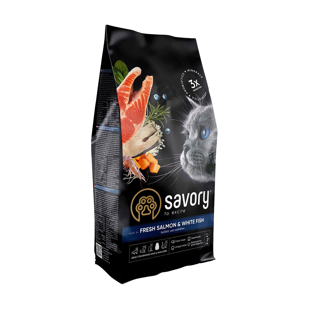 Сухий корм для довгошерстих дорослих кішок Savory Adult Gourmand Fresh Salmon &amp; White Fish з лососем та білою рибою, 2 кг