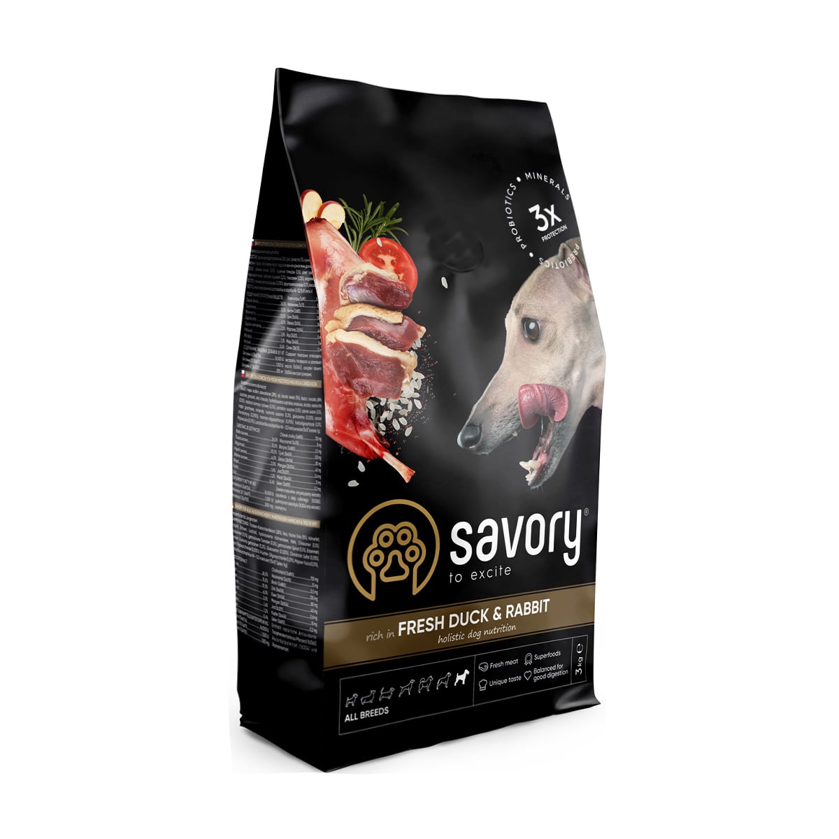 Сухий корм для собак Savory Adult All Breeds Fresh Duck &amp; Rabbit з свіжим м'ясом качки та кролика, 3 кг