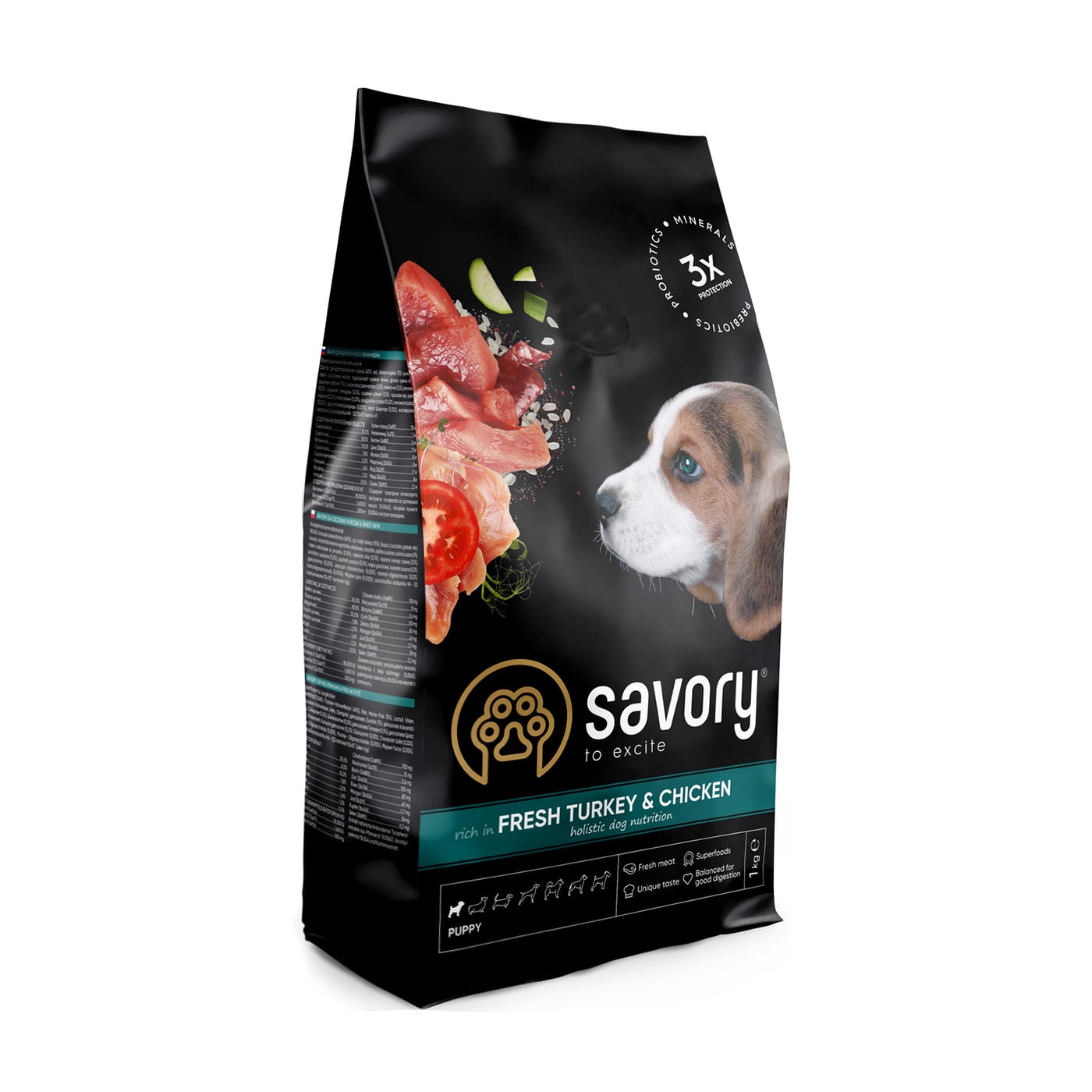 Сухий корм для цуценят Savory Puppy Fresh Turkey &amp; Chicken з свіжим м'ясом індички та курки, 1 кг