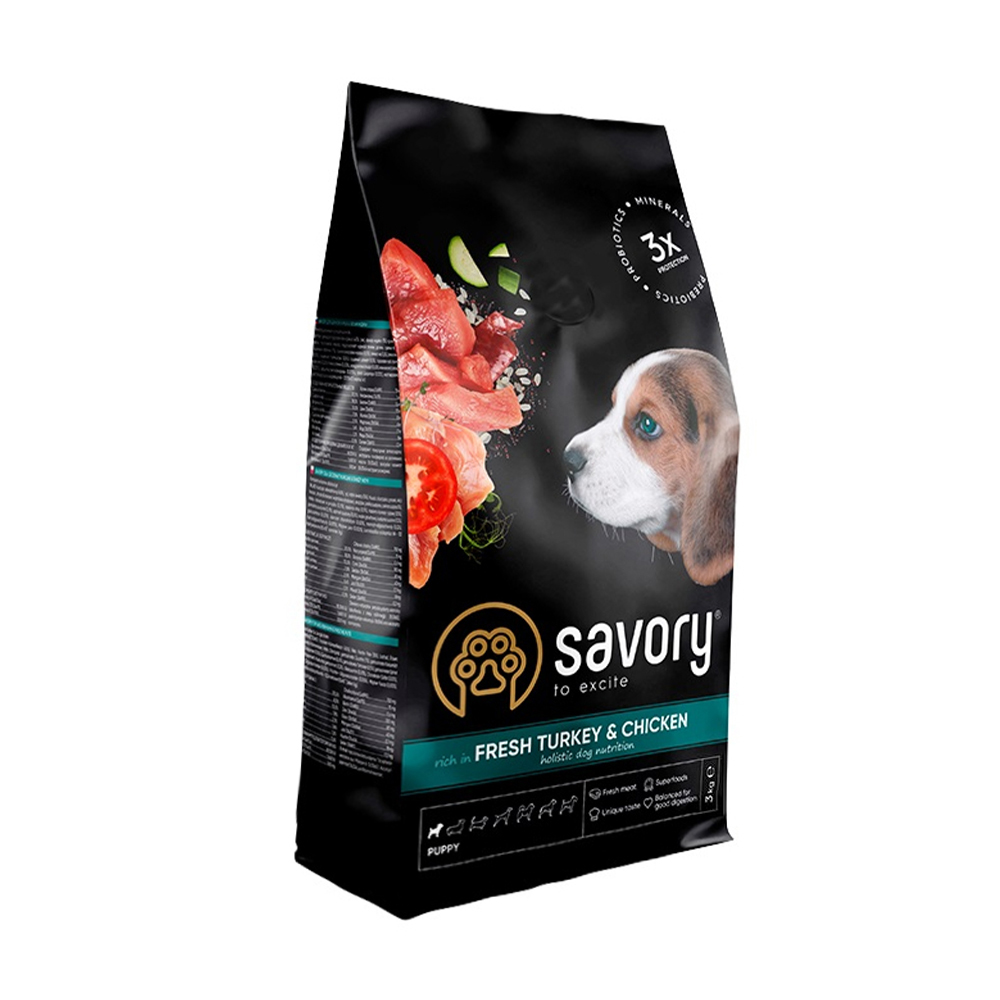 Сухий корм для цуценят Savory Puppy Fresh Turkey &amp; Chicken з свіжим м'ясом індички та курки, 3 кг